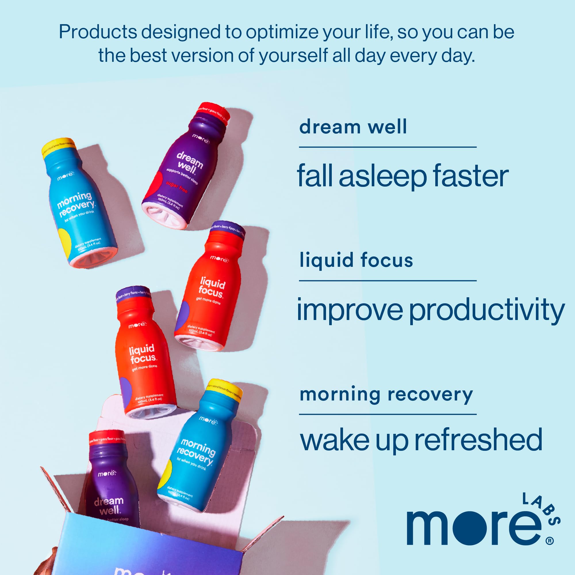 More Labs Dream Well label design emphasizes clean, vegan formula.