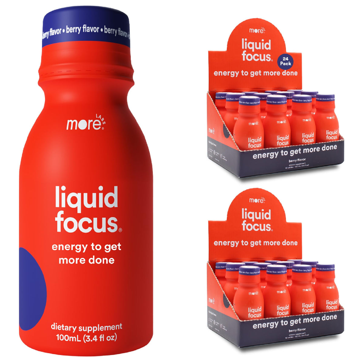 More Labs Liquid Focus bottle closeup for clean, crash-free energy.