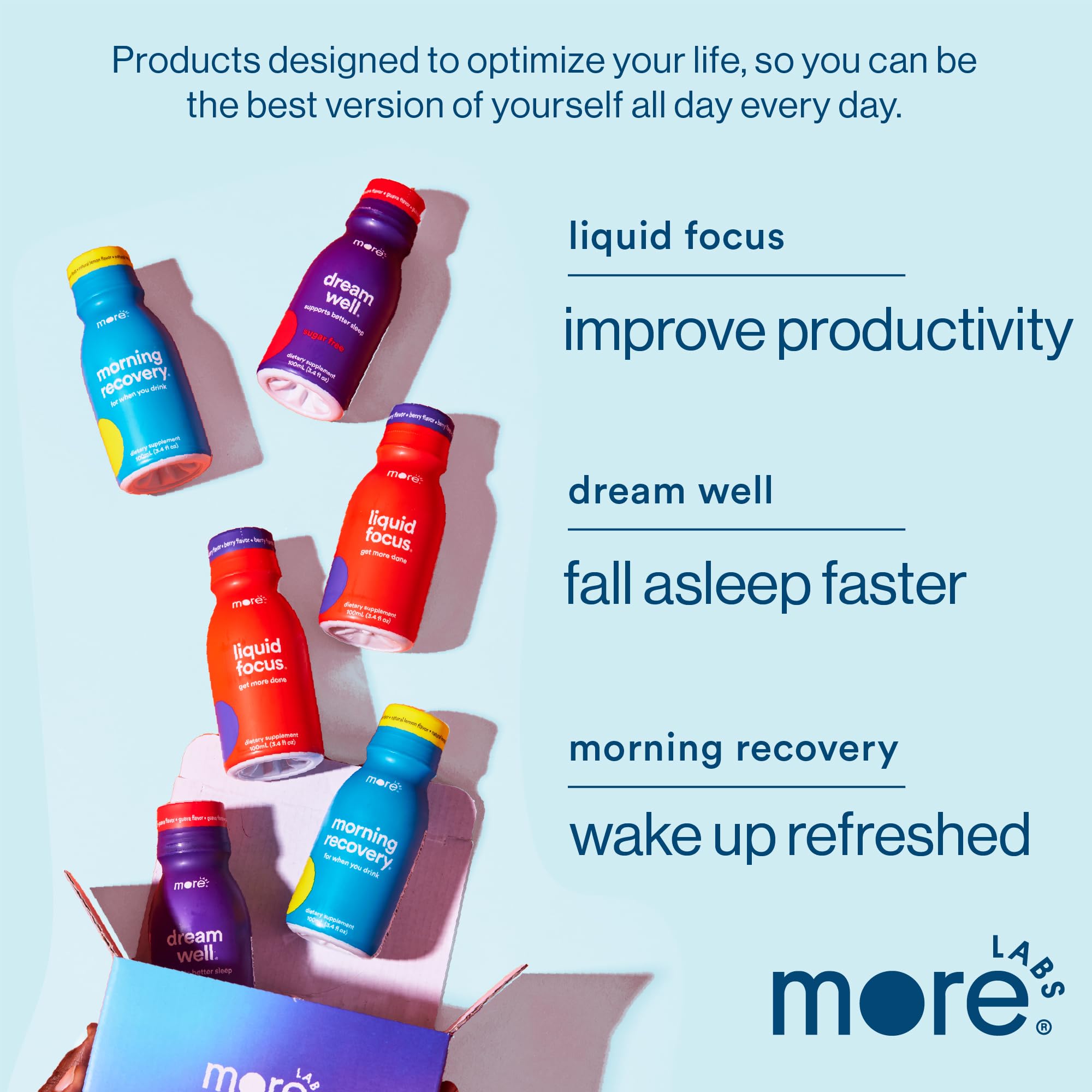 More Labs Liquid Focus on-the-go bottle ready for study or work.