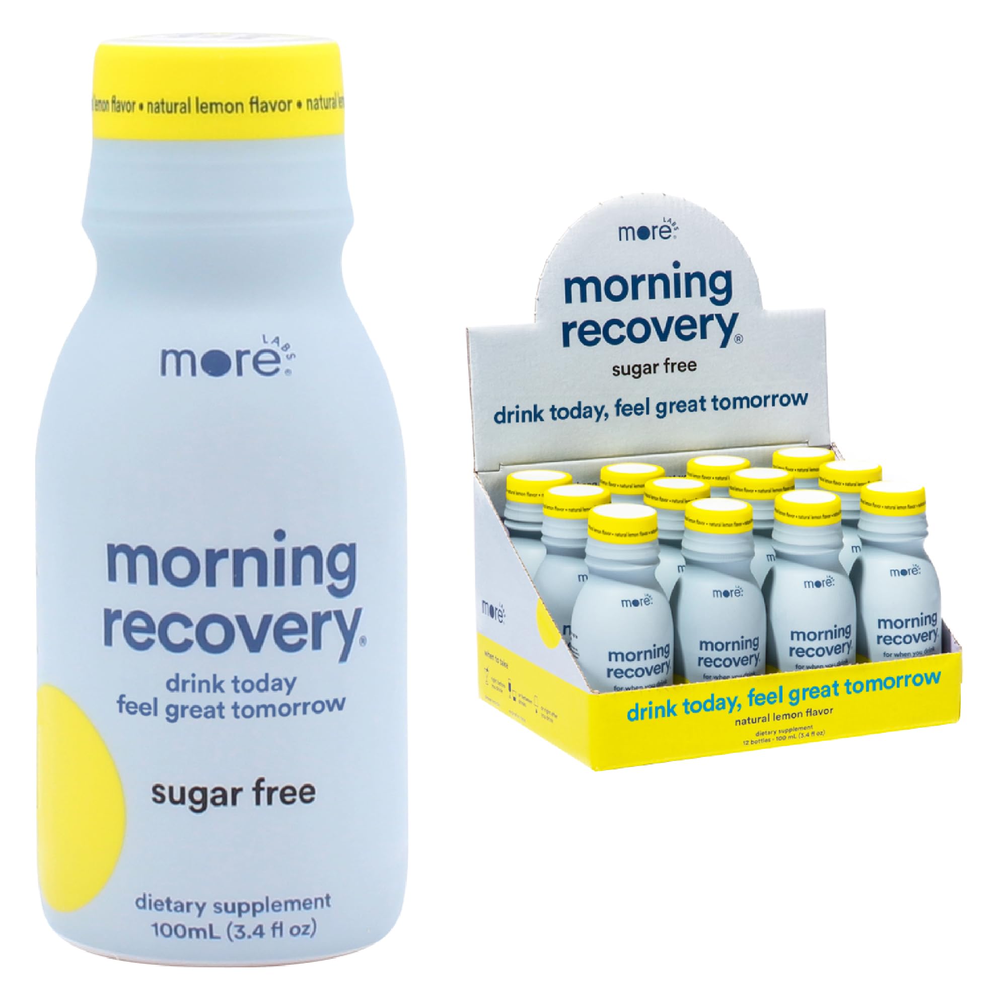 More Labs Morning Recovery bottle front view for post-drinking hydration ideas.