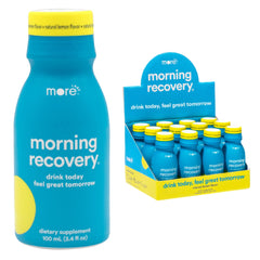 More Labs Morning Recovery bottle being poured to rehydrate after drinking.