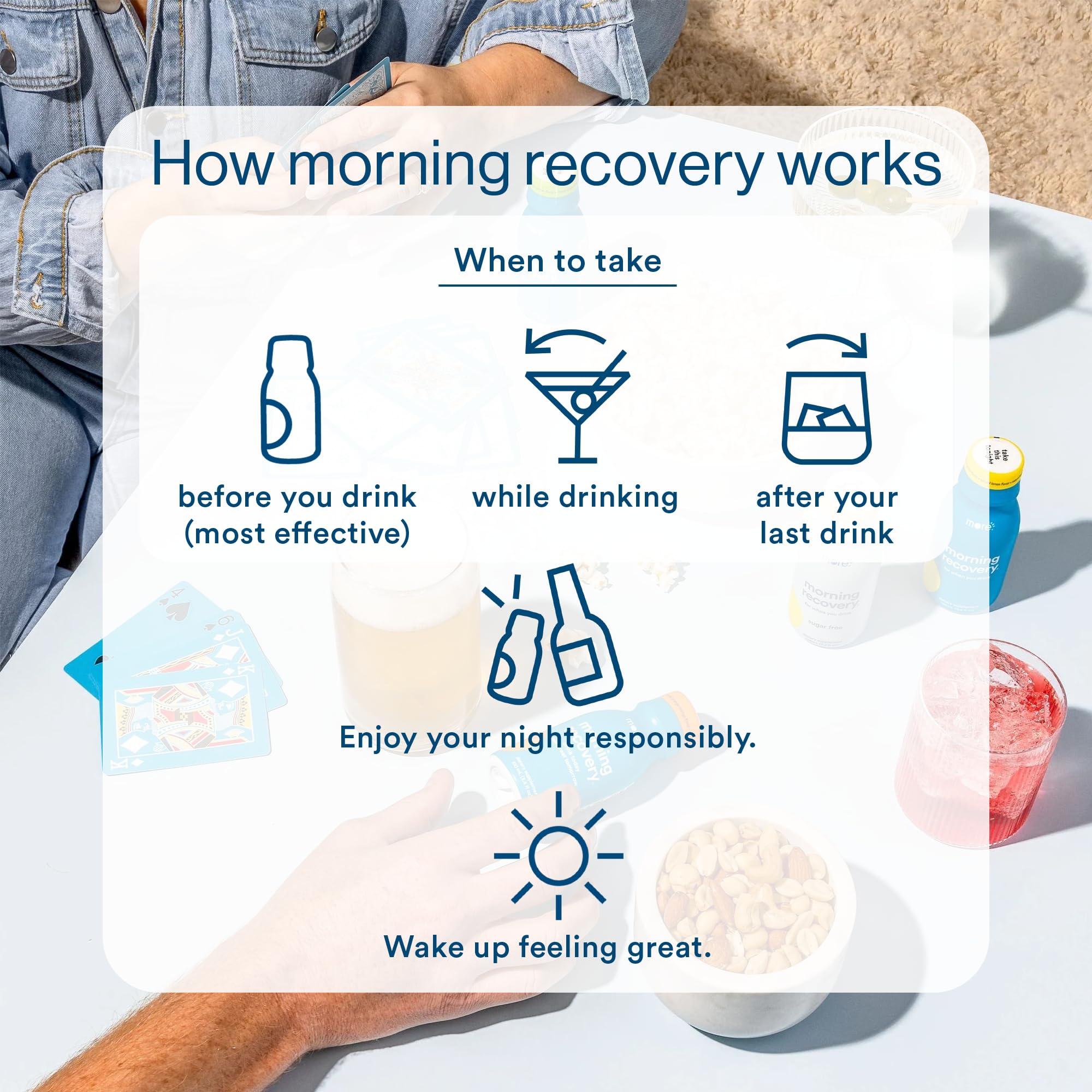 More Labs Morning Recovery orange mango label close-up highlighting vegan, non-GMO formula.
