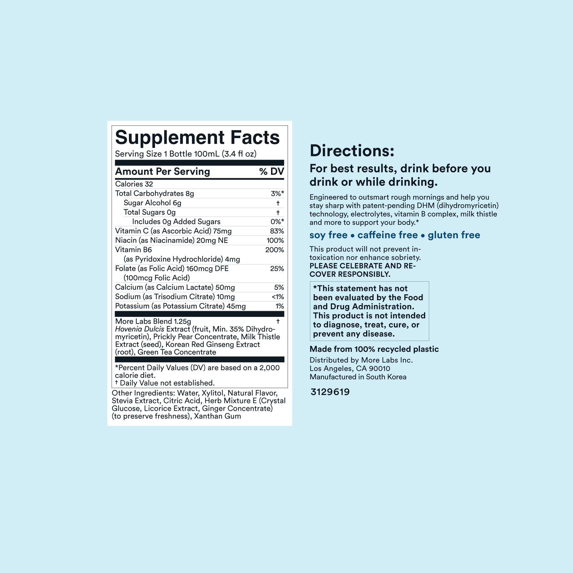 More Labs Morning Recovery sugar-free label communicates a clean formulation.