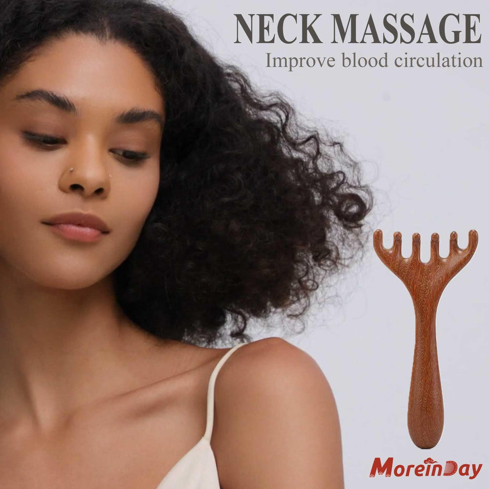 Moreinday drop head design scalp massager smooth wood glides across the scalp