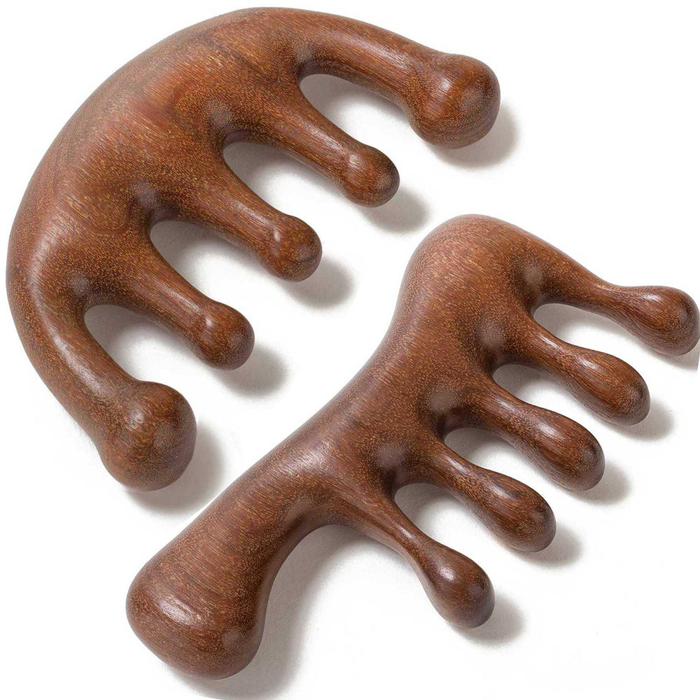 Moreinday Loc Comb sandalwood massager with a smooth finish for relaxing scalp massage.