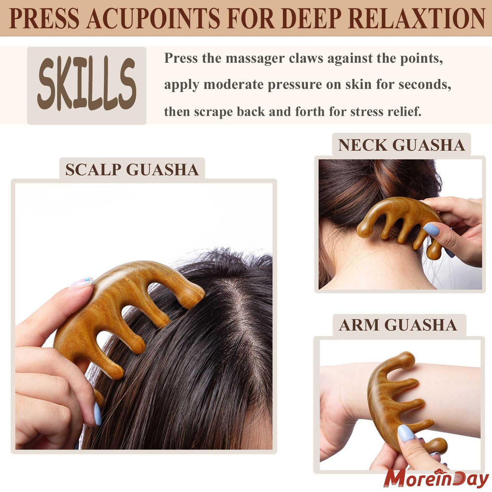 Moreinday maintenance tip shows applying scalp oil to extend wood life.
