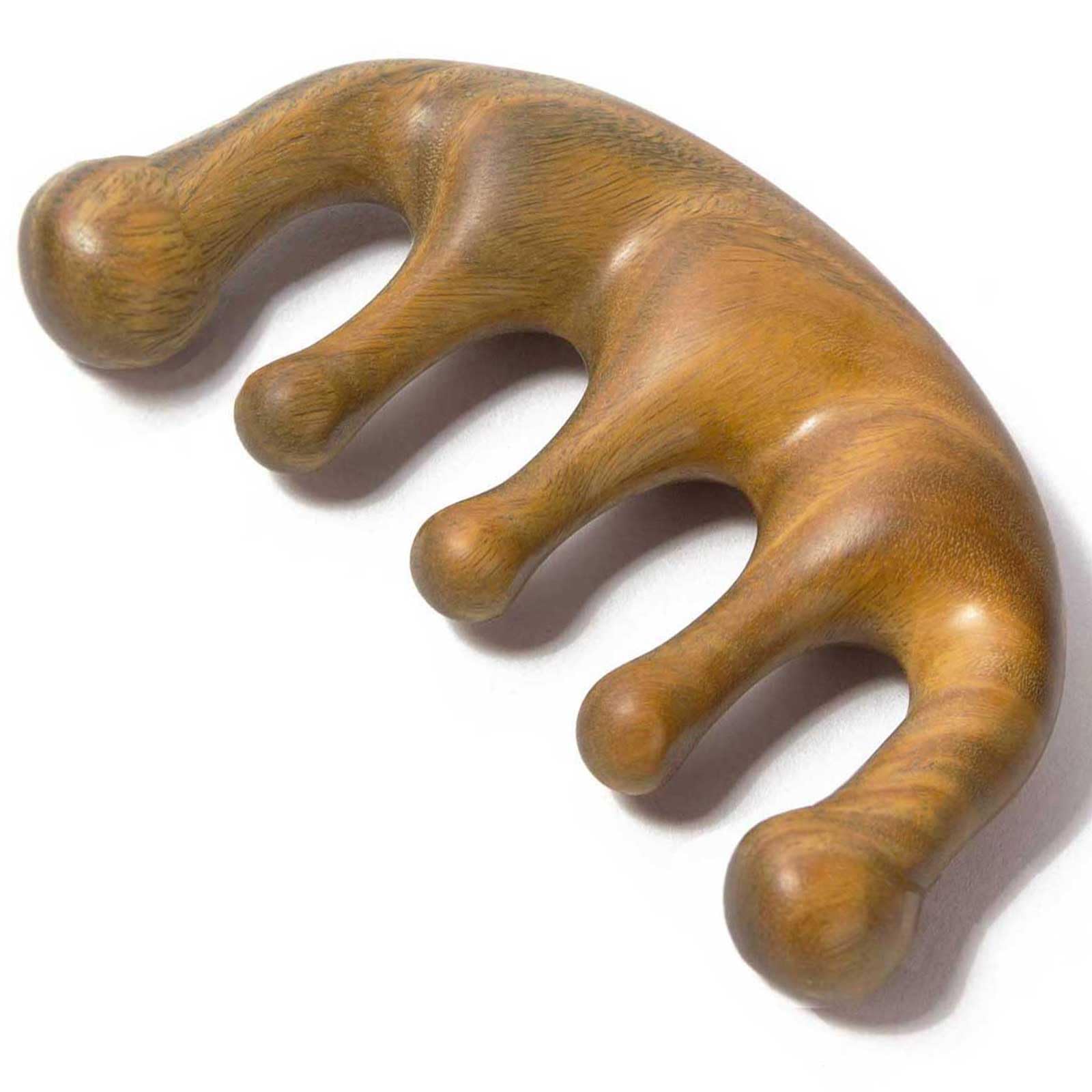 Moreinday wooden massage comb with green sandalwood handle for soothing scalp massage.