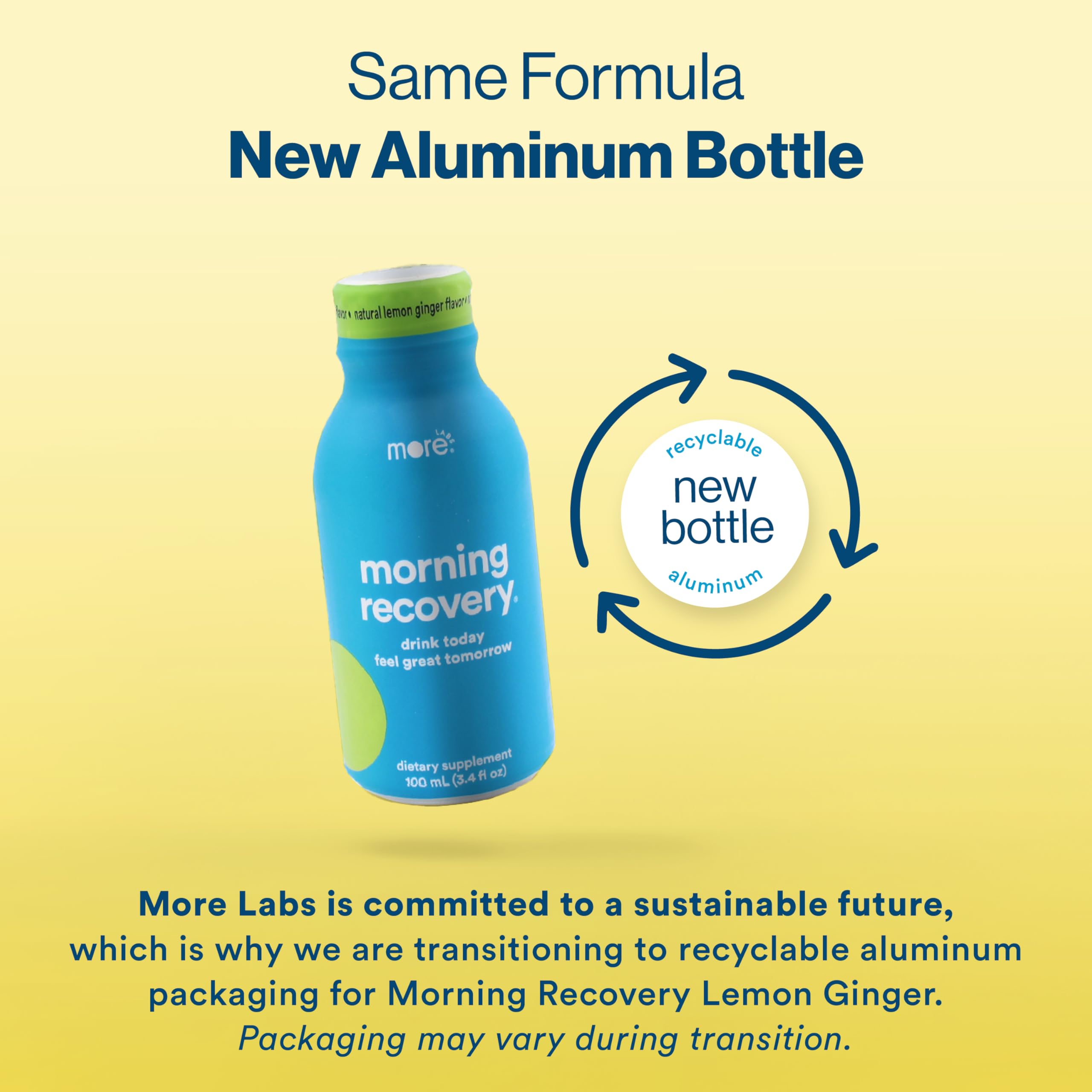 More Labs Morning Recovery pour shows a clear liquid ready for rapid rehydration.