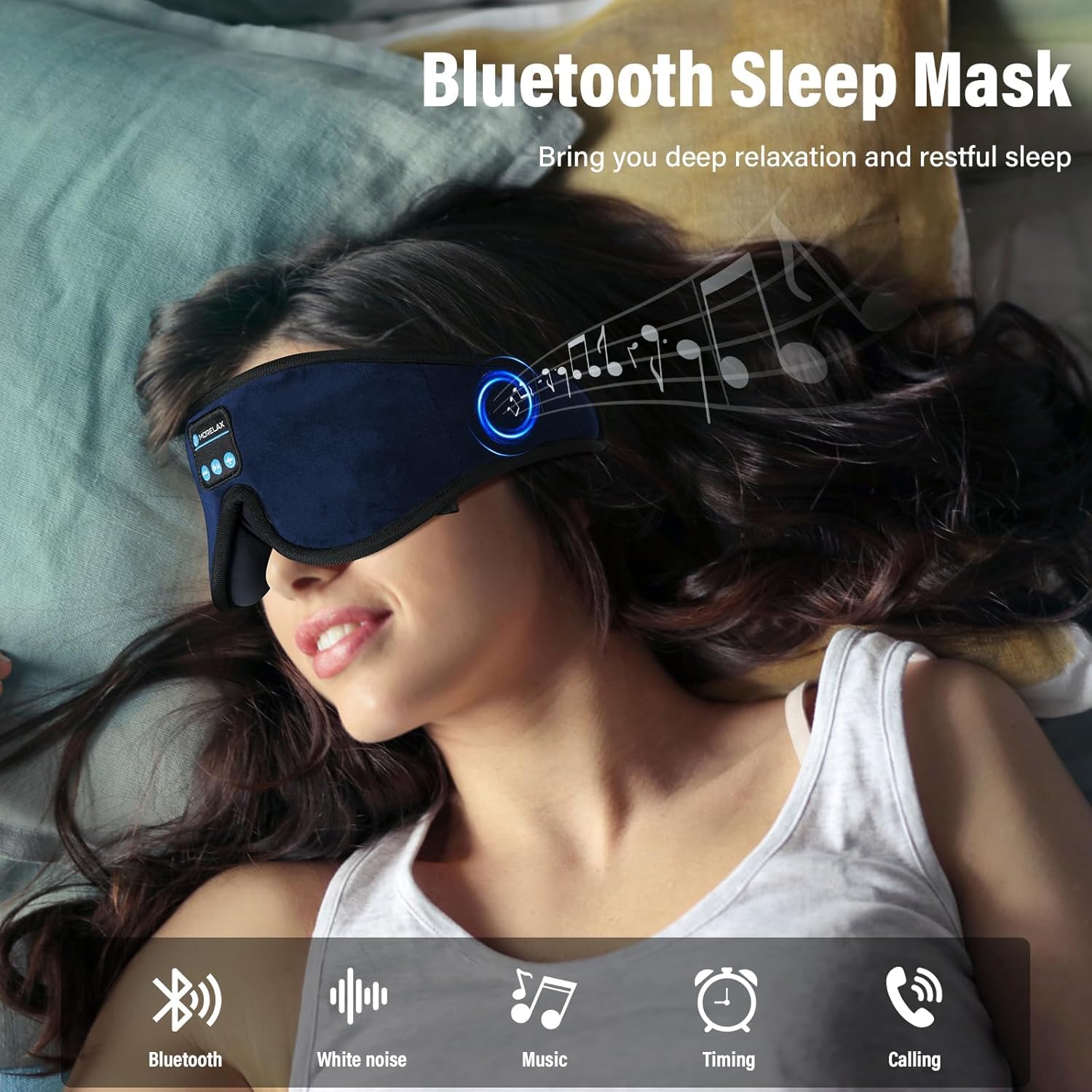 Morelax 3D contoured eye mask closeup showing comfortable eye area support.