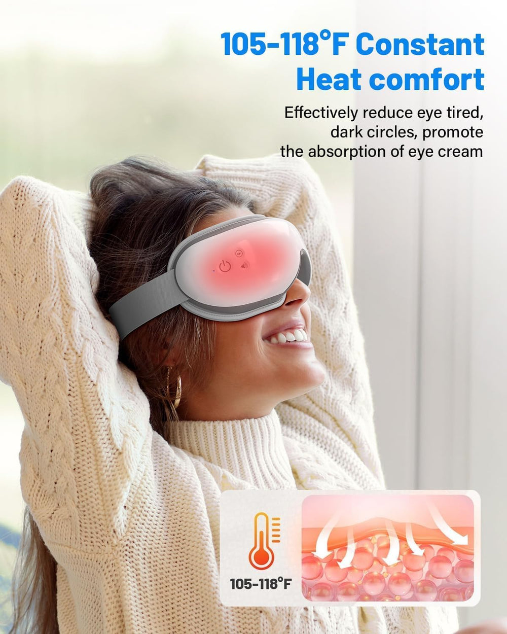 Morelax Eye Massager Bluetooth music mode delivers calming audio during massage.