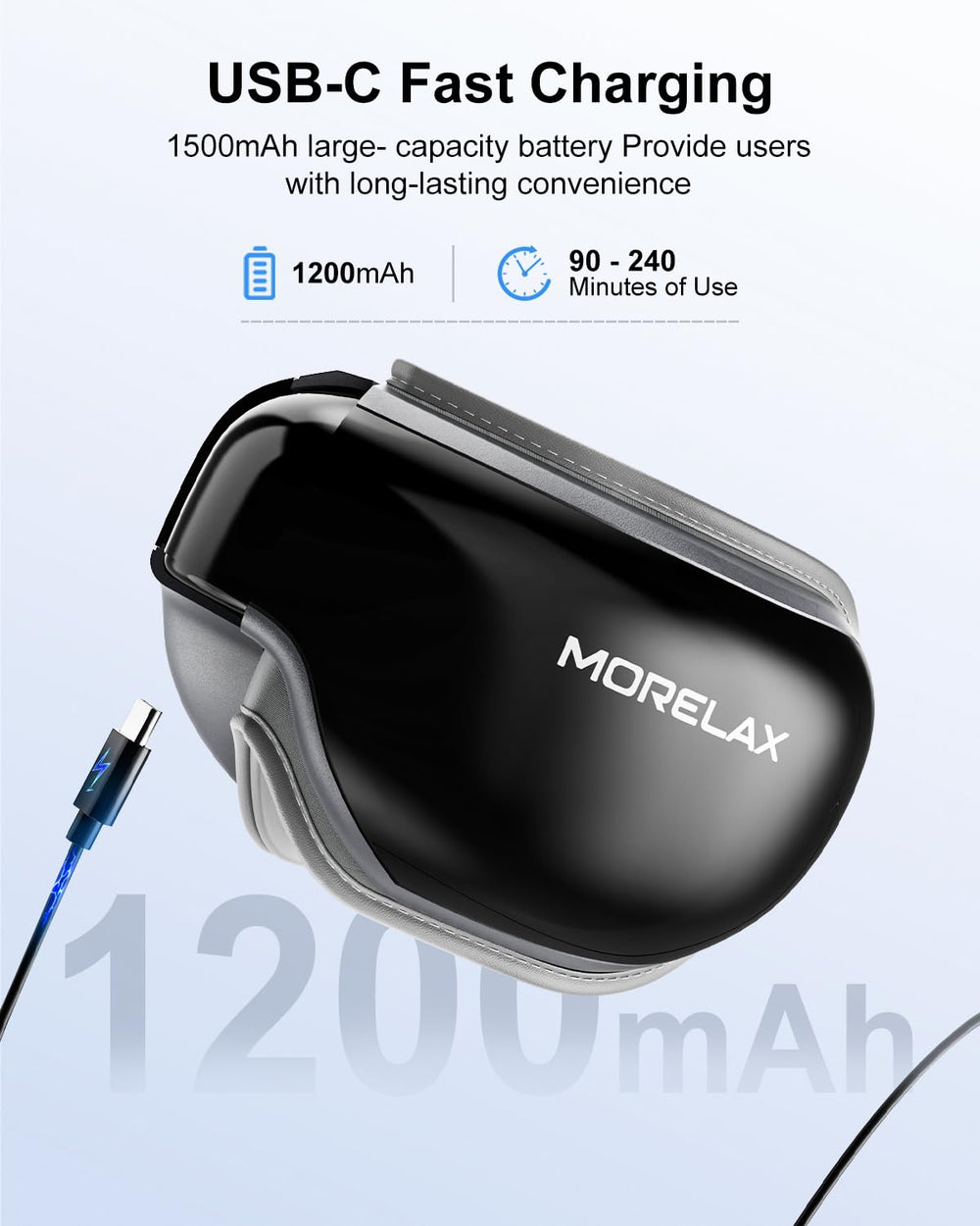Morelax eye massager folds flat for easy packing and travel