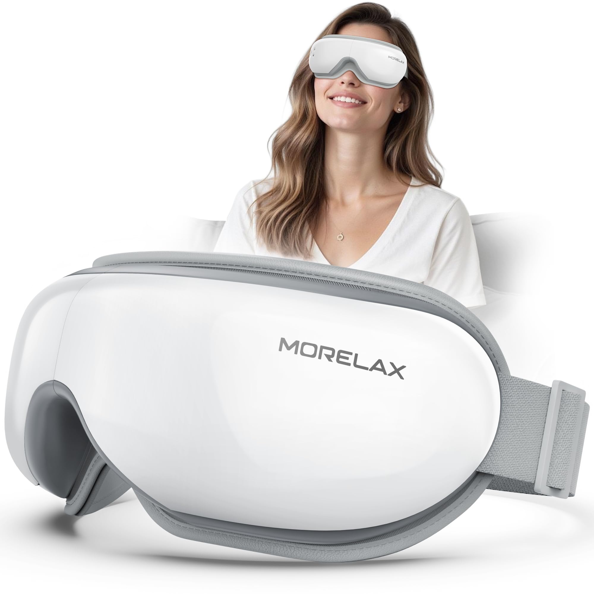 Morelax Eye Massager heat therapy provides soothing warmth for relaxed eyes.