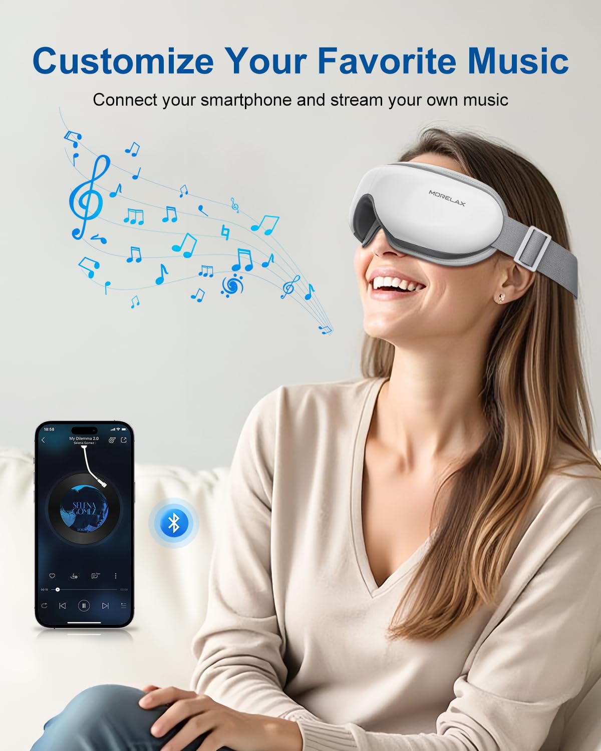 Morelax Eye Massager heated pad at 42°C for comfortable warmth.