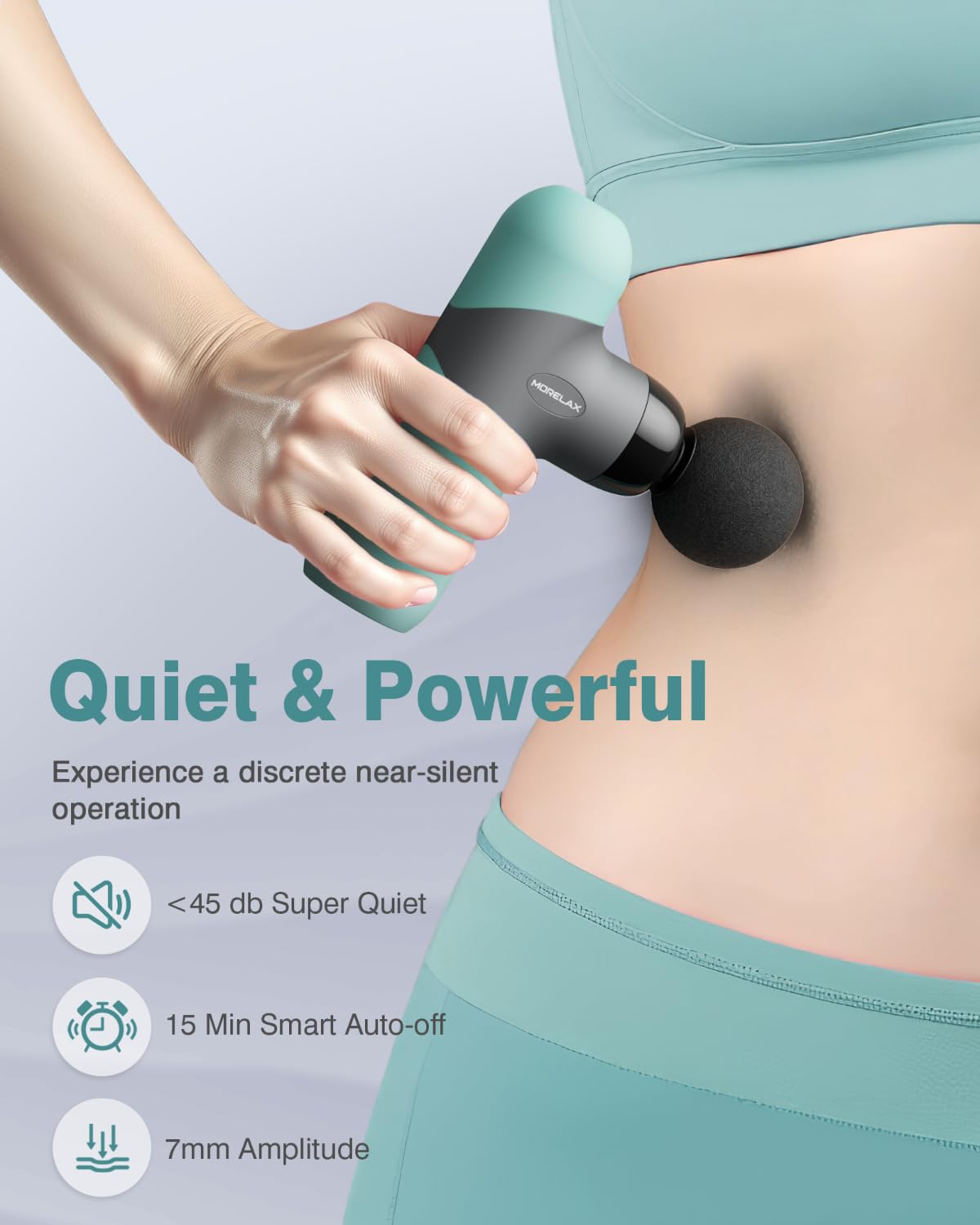 Morelax Mini Massage Gun with 6 heads attachment options for targeted relief