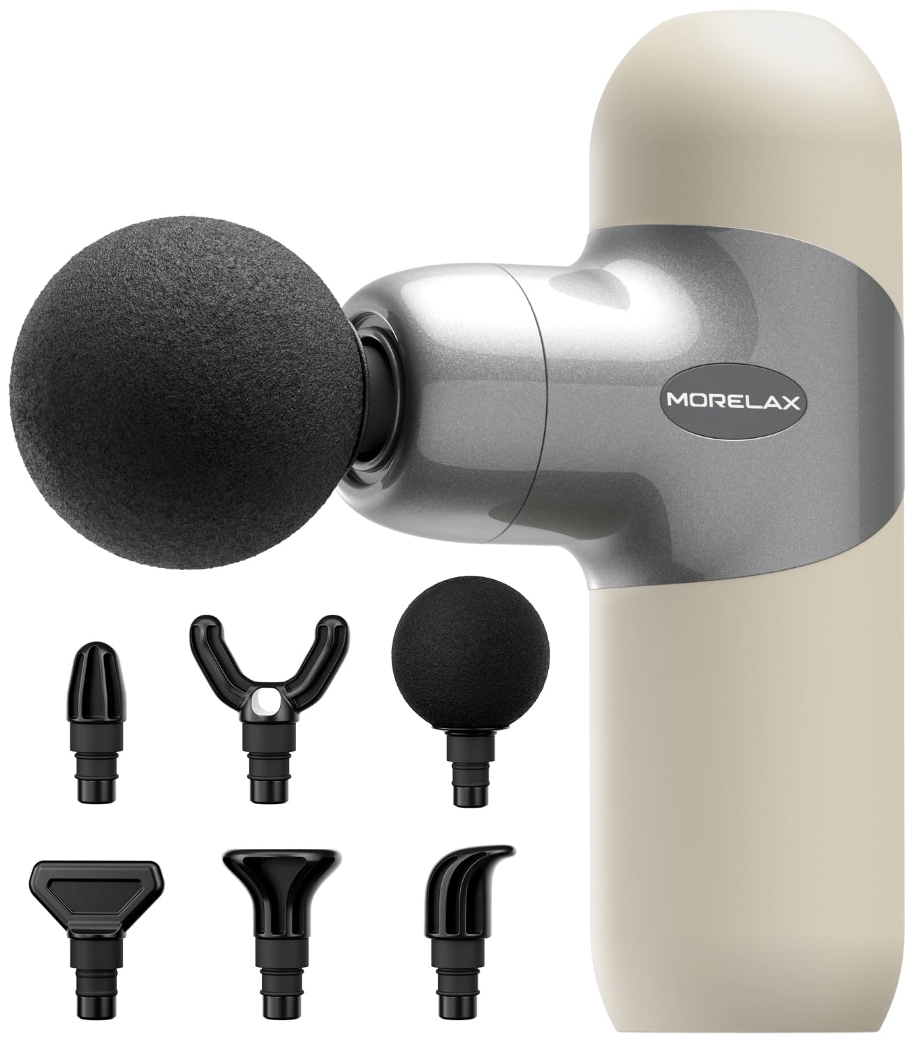Morelax Mini Massage Gun front view targets deep tissue relief after workouts.
