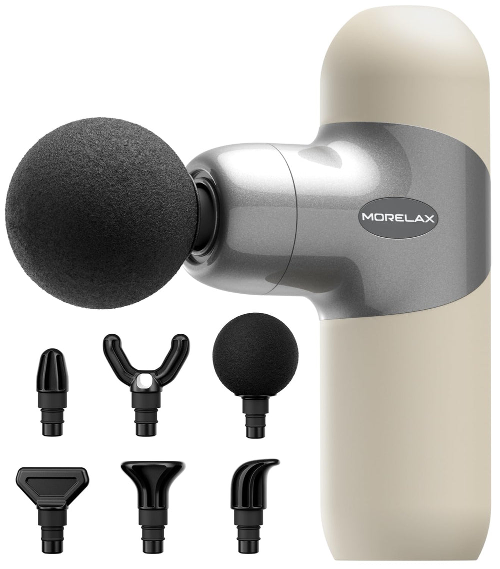 Morelax Mini Massage Gun front view targets deep tissue relief after workouts.