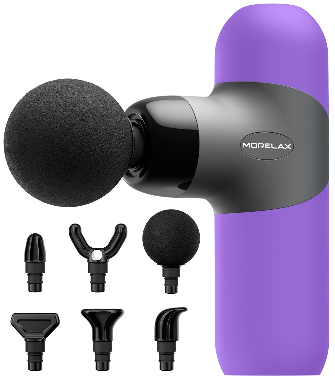 Morelax Mini Massage Gun front view highlights portable, on-the-go muscle relief.