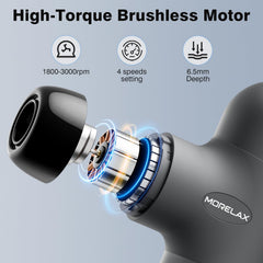 Morelax Mini Massage Gun held in hand demonstrates ergonomic grip for targeted massage.