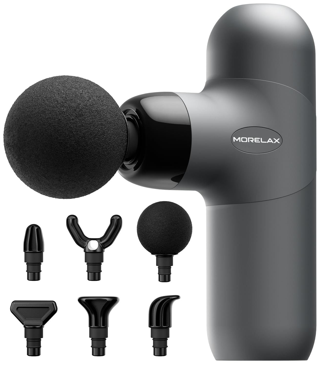 Morelax Mini Massage Gun in packaging shows compact design for travel and quick relief.
