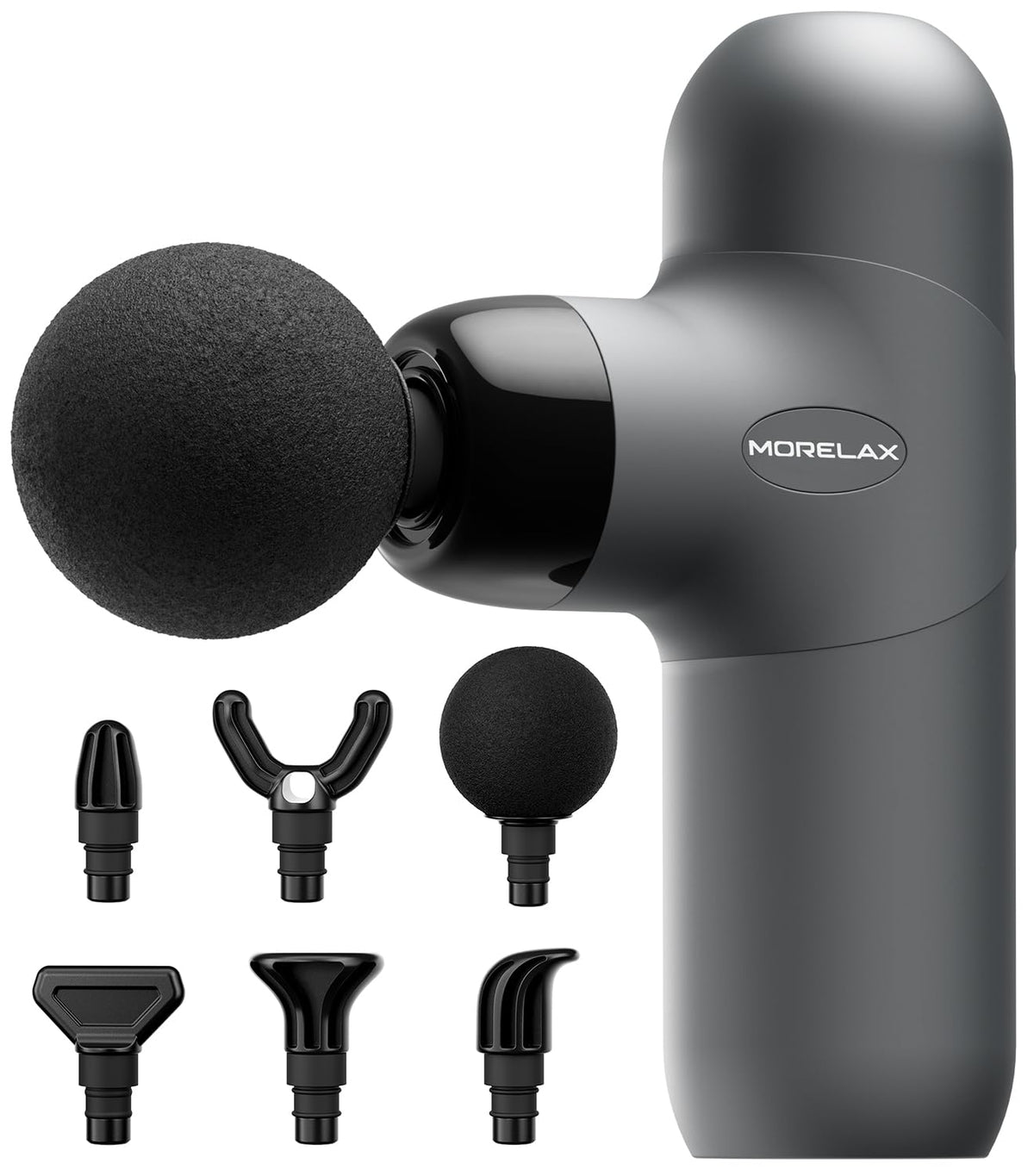 Morelax Mini Massage Gun in packaging shows compact design for travel and quick relief.