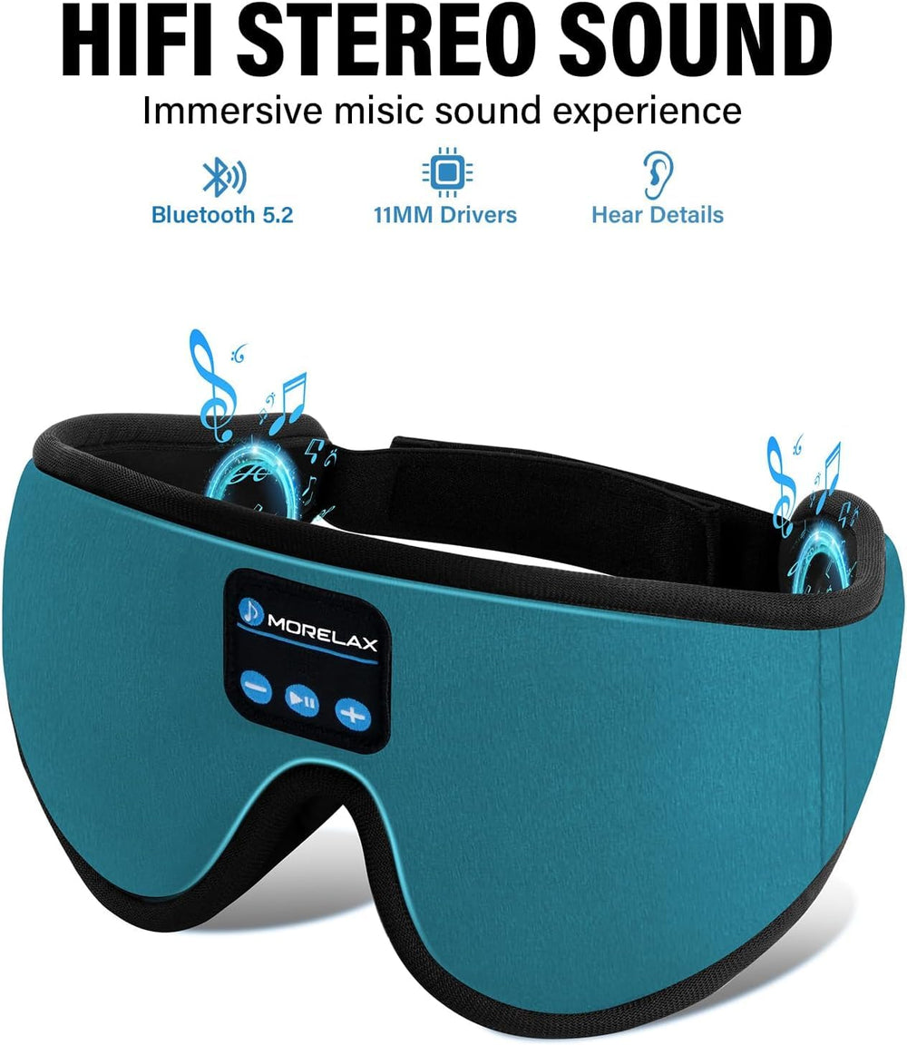 Morelax turquoise sleep mask highlights light-blocking design for better rest