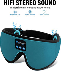 Morelax turquoise sleep mask highlights light-blocking design for better rest