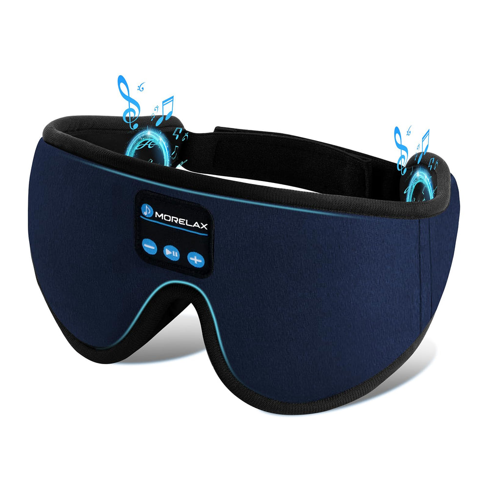 Morelax sleep mask with Bluetooth headphones in azure, perfect for undisturbed sleep with music.