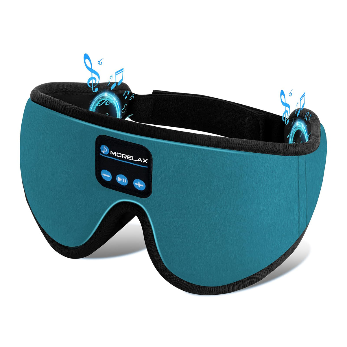 Morelax sleep mask with Bluetooth headphones close-up showing wireless speakers for sleep music
