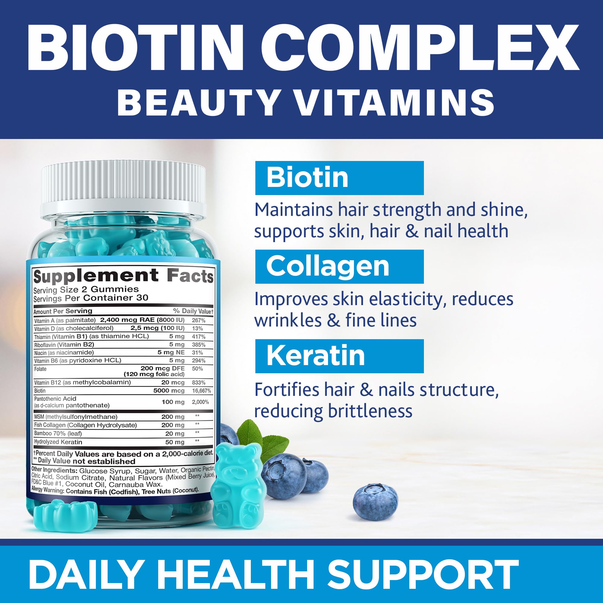 Morex Vitamins Collagen Keratin Gummies closeup—nourish hair and nails with hydrolyzed proteins.