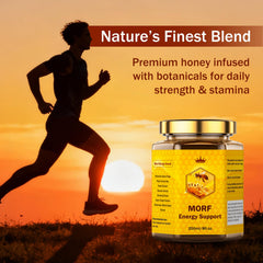 Close-up of MORF Energy Support label highlighting natural ingredients