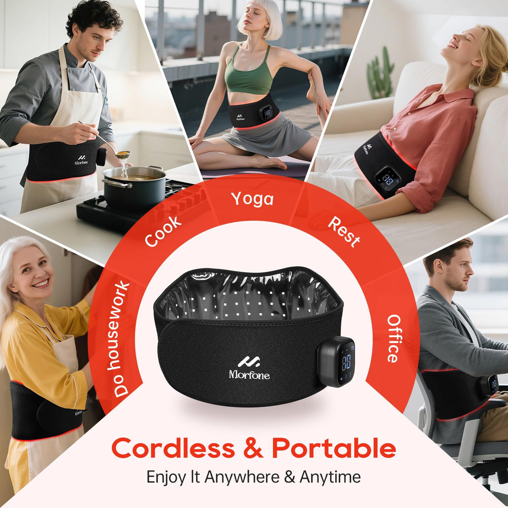 Morfone ergonomic lumbar design belt provides broad lumbar coverage