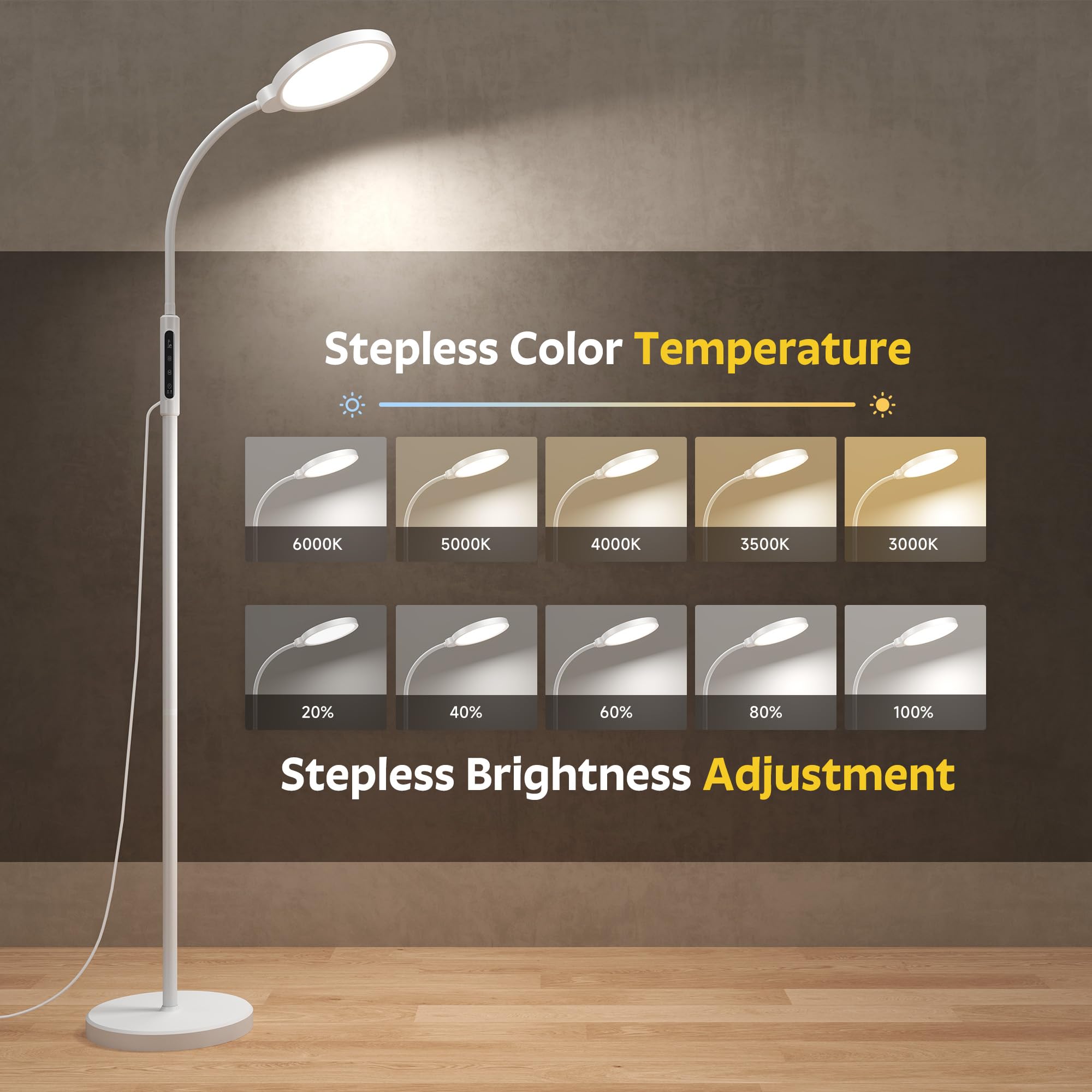 Morfone lamp neck adjusted to a 360-degree angle for versatile placement.