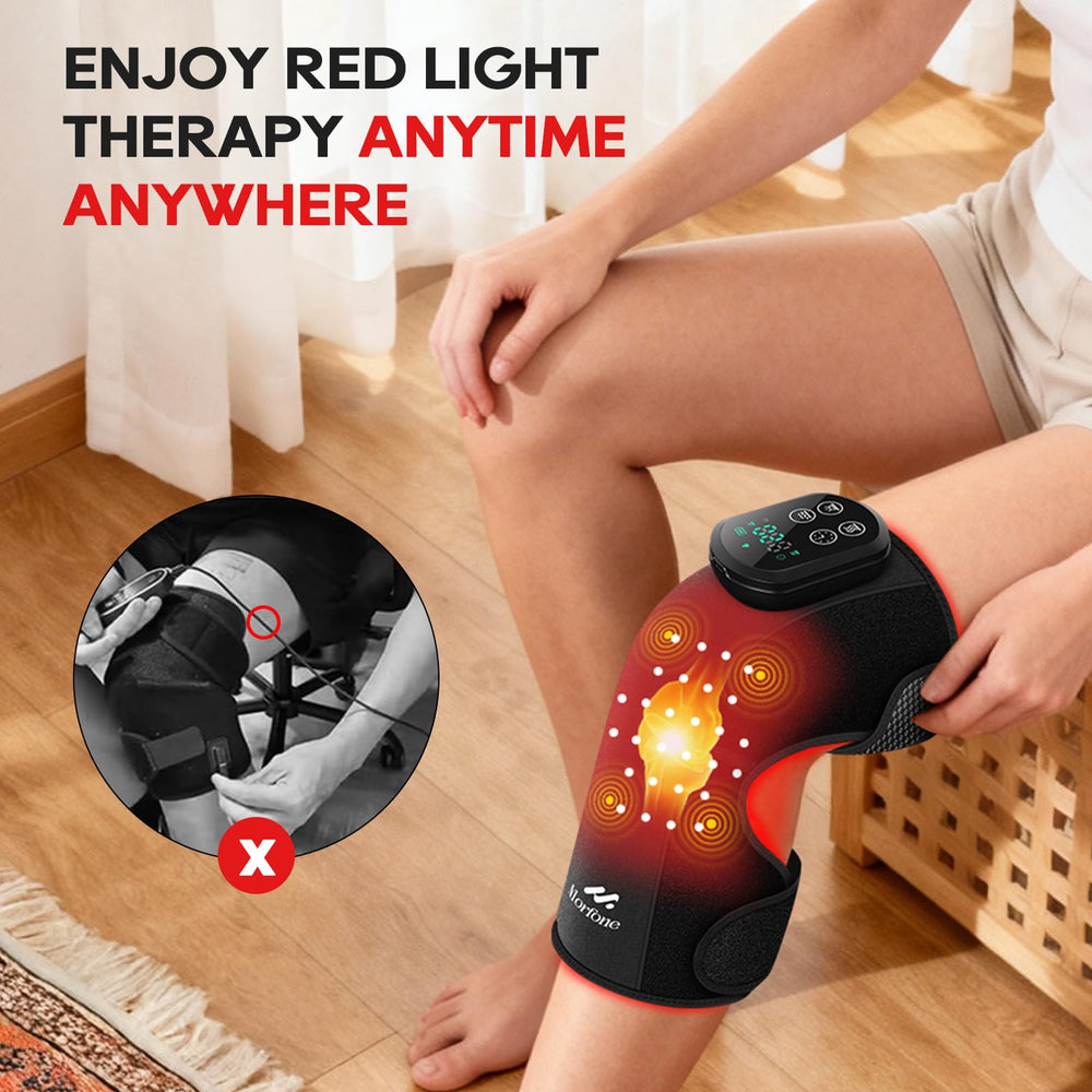 Morfone knee massager with heat modes for customizable warmth.