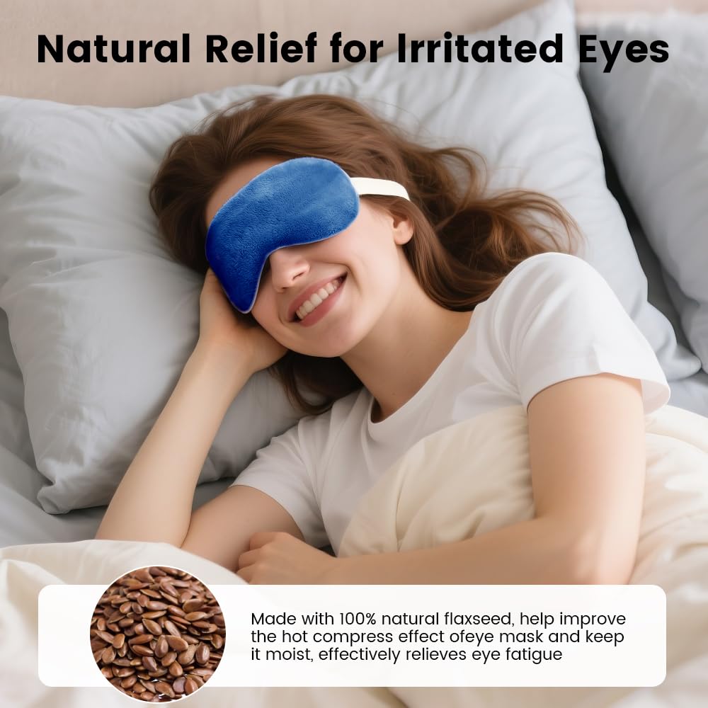 Morliden flaxseed-filled heated eye compress demonstrates moist heat therapy