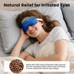 Morliden flaxseed-filled heated eye compress demonstrates moist heat therapy