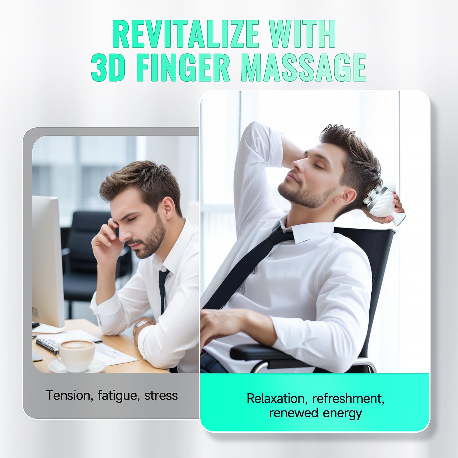 Cordless rechargeable design lets you enjoy scalp massage anywhere.