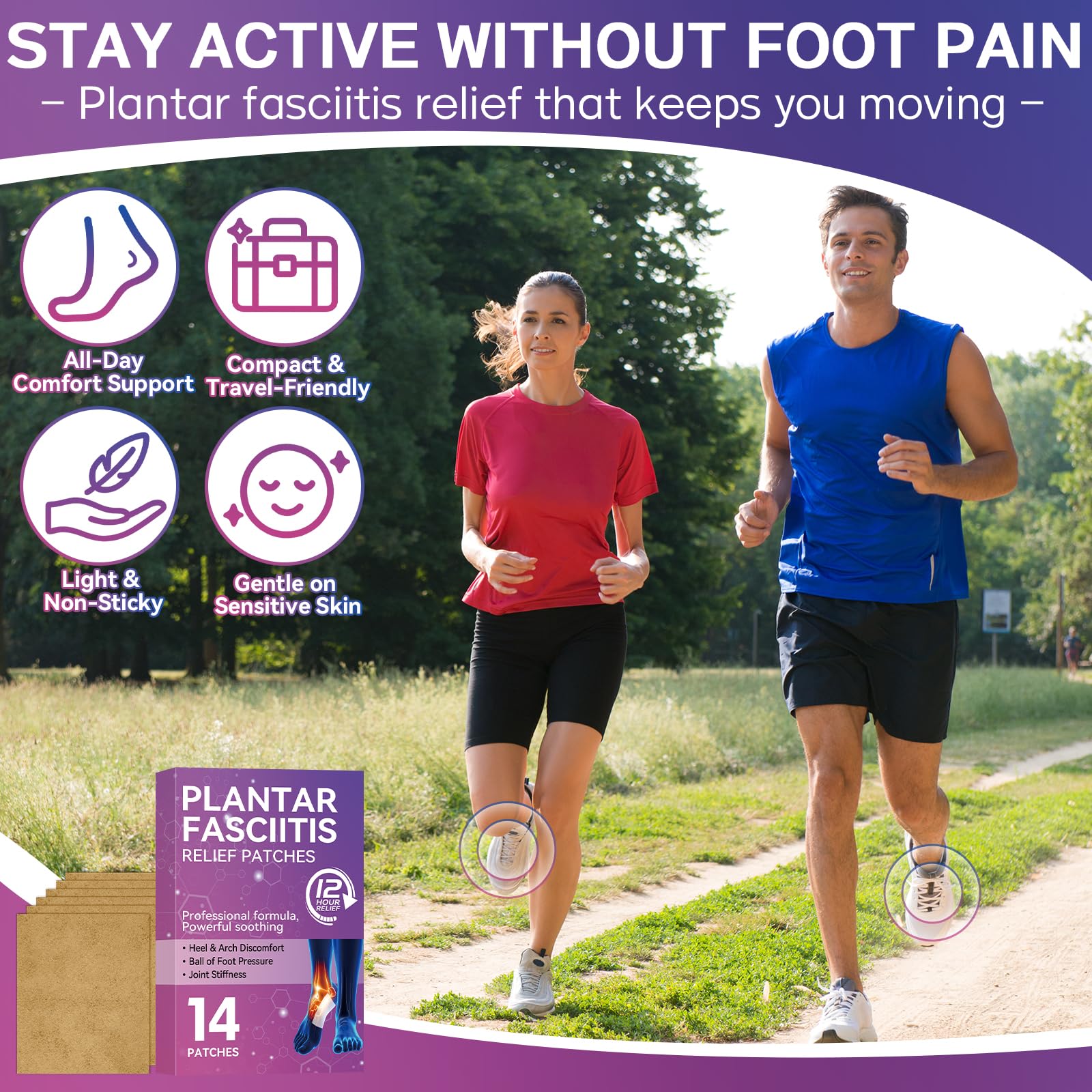 Applying Mosconly plantar fasciitis patch to the sole for quick relief.