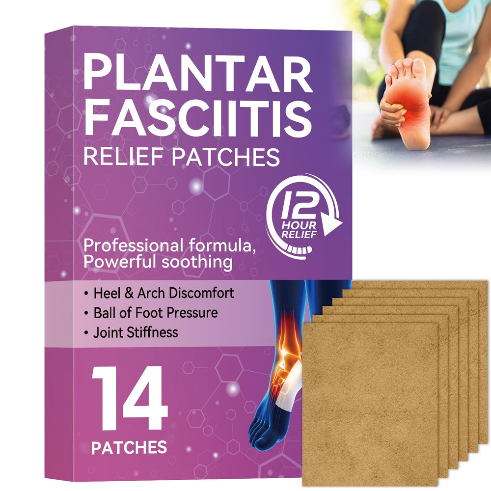 Mosconly plantar fasciitis patch pack closeup showing natural warmth for tired feet.