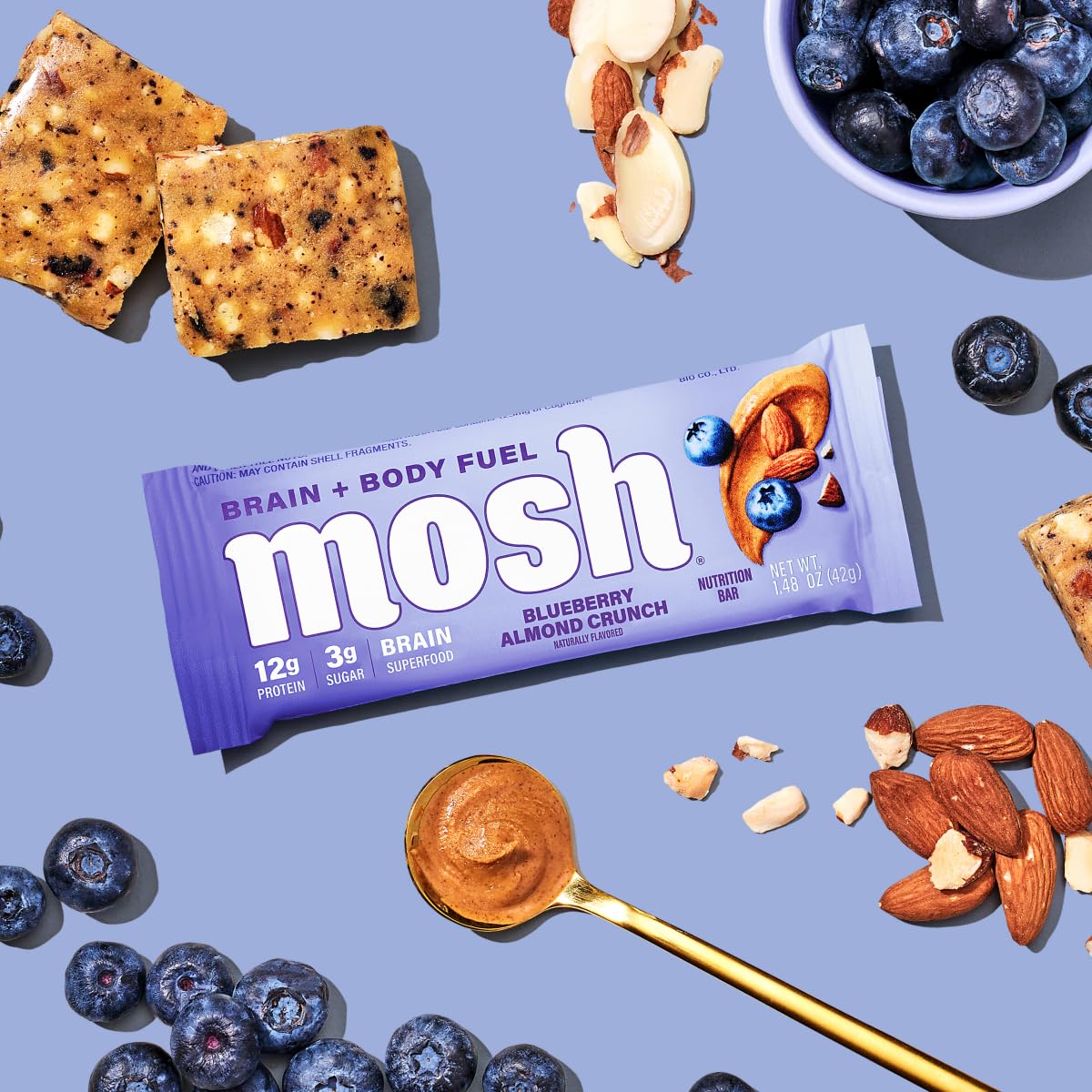 MOSH Blueberry Almond Crunch gluten-free label visible