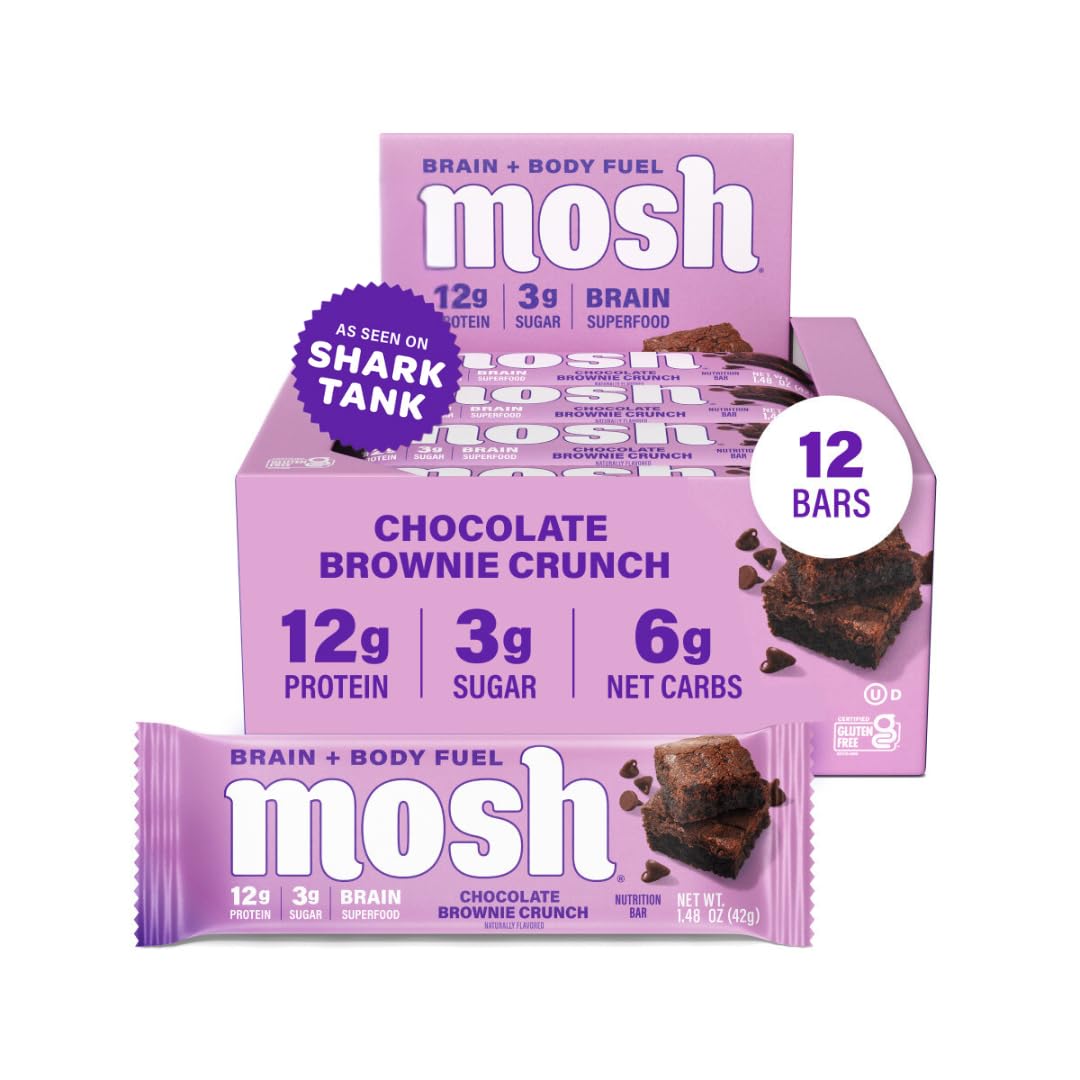 MOSH Chocolate Brownie Bar pack front, keto-friendly snack for on-the-go energy.