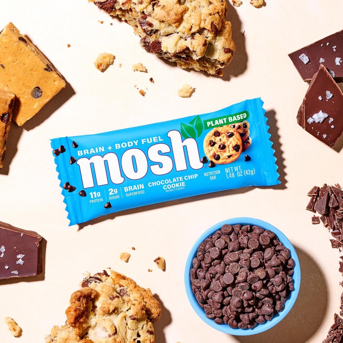 Close-up of flaxseed, omega-3s and B vitamins in MOSH bar.