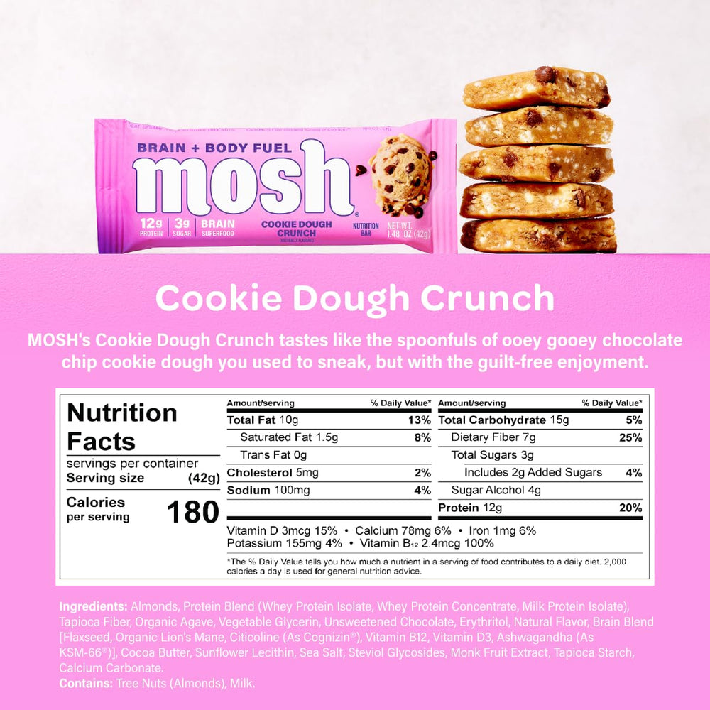 Bite shot of MOSH bar with chocolate chips for quick energy.