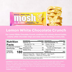 MOSH lemon white chocolate keto bar on kitchen counter with bright lemon zest aroma