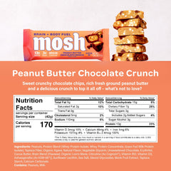 MOSH peanut butter chocolate bar ingredient shot highlighting protein and fiber