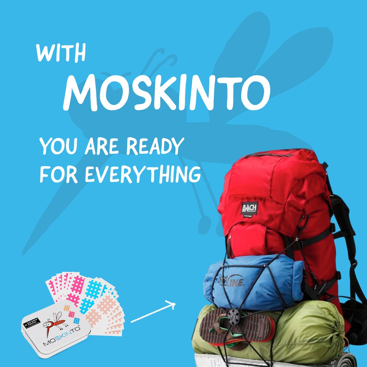 Moskinto colorful patches arranged emphasize kid-friendly design and versatile use for bites