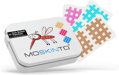 Moskinto family pack tin with colorful patches for versatile bite relief.