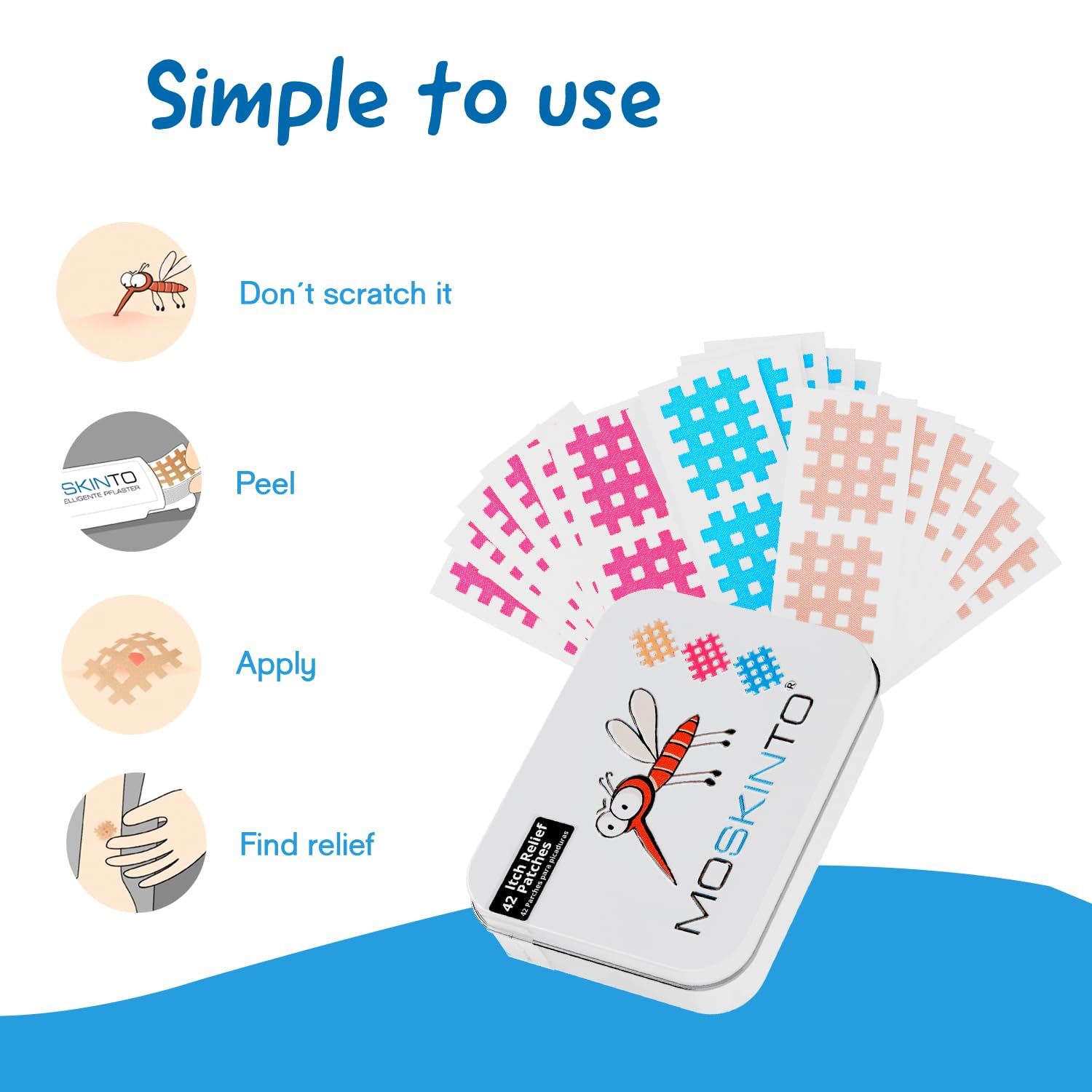 Moskinto patch on skin demonstrates easy application for fast itch relief during outdoor activities