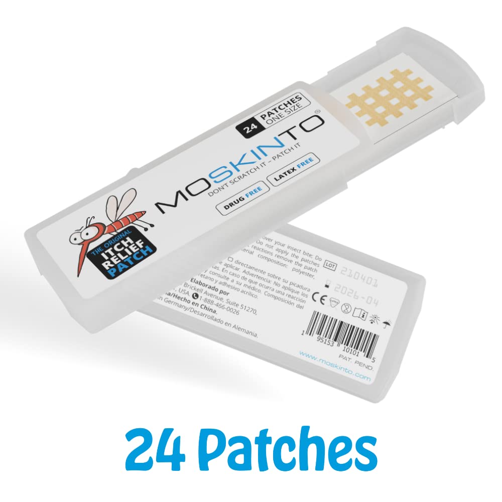 Moskinto travel case lid and compact packaging, ideal for camping trips.
