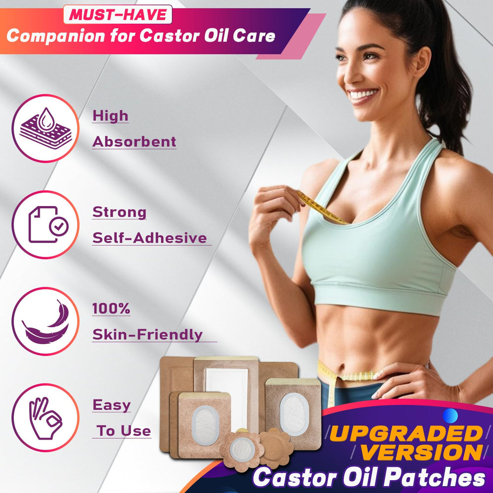 MOTEFOUS castor oil pack wrap patch on chest illustrates discreet all-day wear.