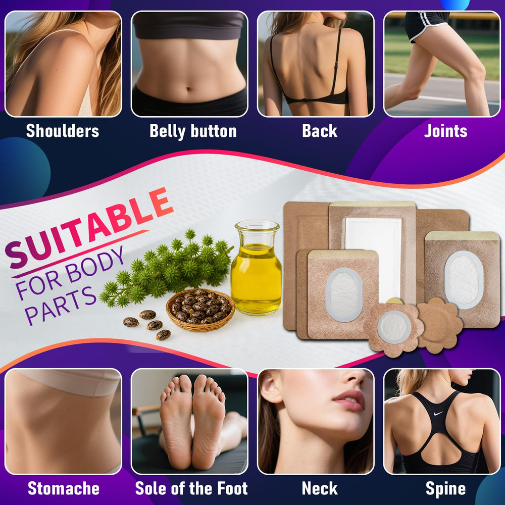MOTEFOUS castor oil pack wrap patch packaging highlights simple 30-piece setup.